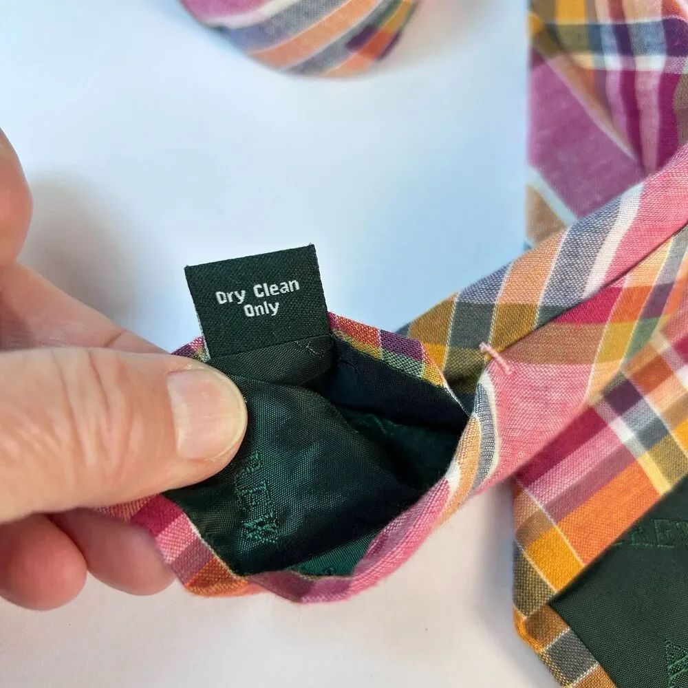 J. Crew Men's Pink Orange Multicolor Preppy Madras Plaid 100% Cotton Tie